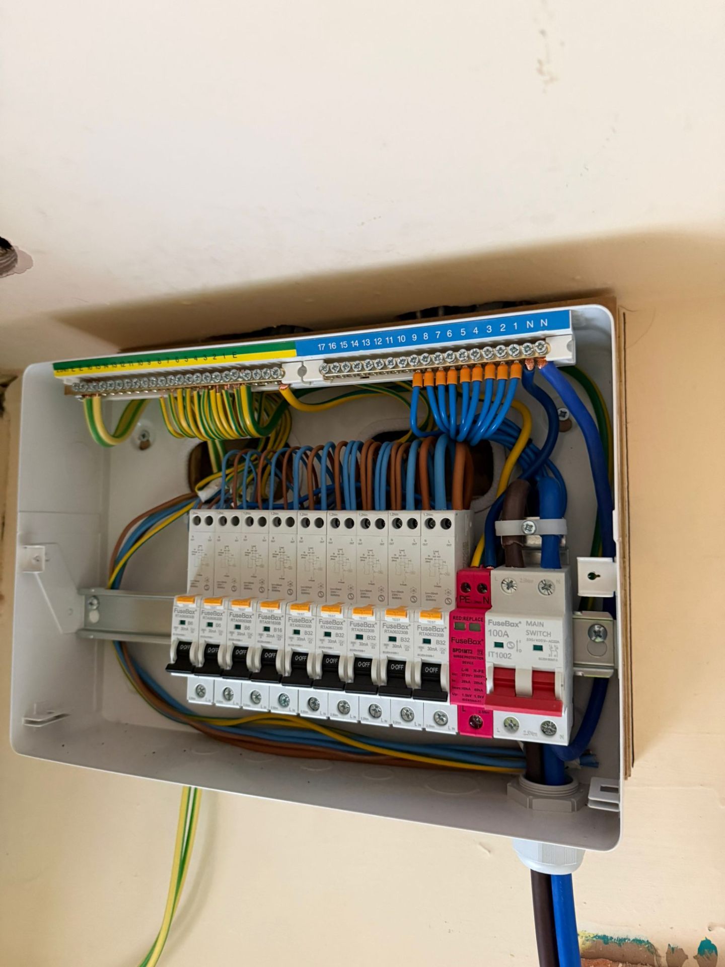 New 18th Edition consumer unit with full RCBO protection installed during a domestic rewire in Nottingham